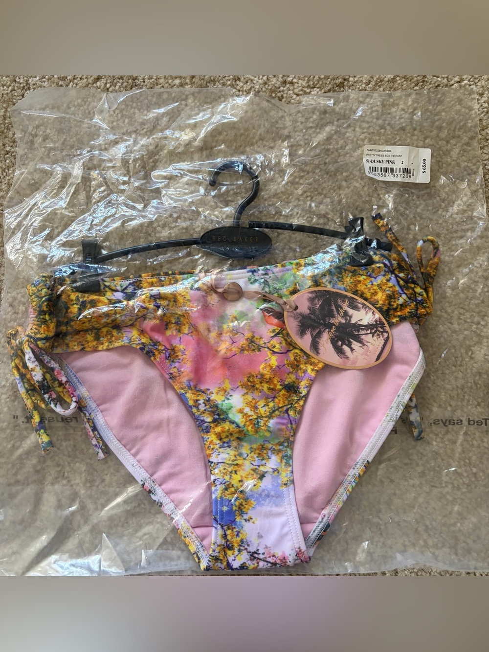 NWT Ted Baker Pretty Trees Side Tie Bikini Bottoms Womens Size 2